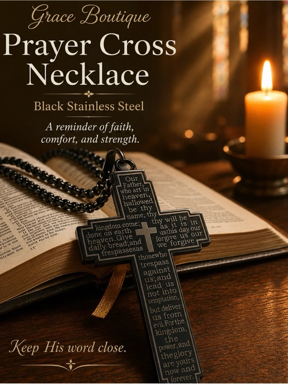 Grace Boutique Black Stainless Steel Cross Necklace